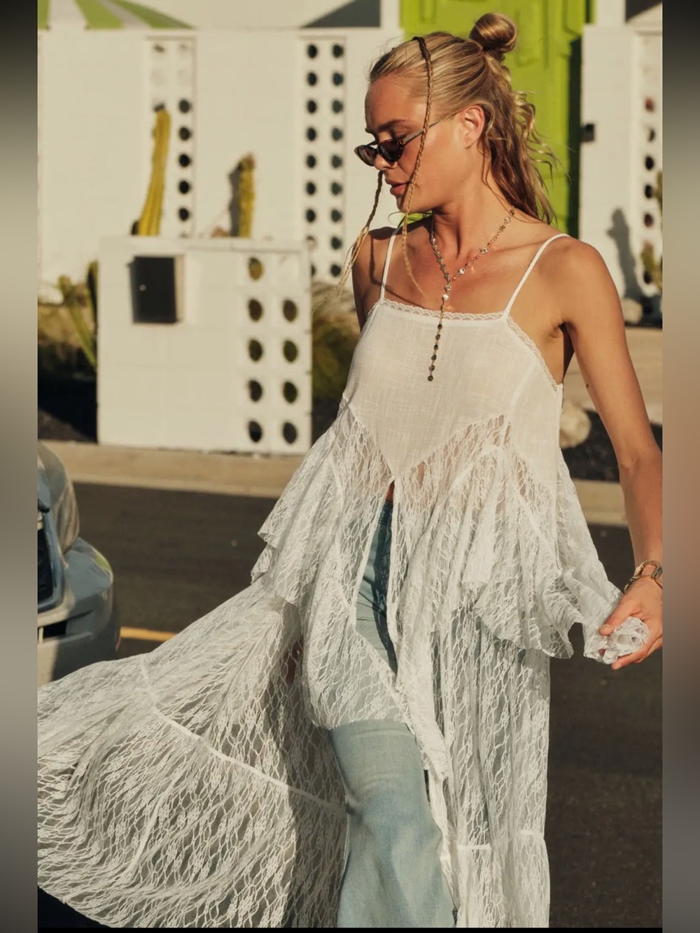 Ruffled Lace Flyaway Maxi Cami Top